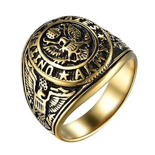 Flongo Herren-Ring Siegelring Männer Ring Daumenring aus Edelstahl Bandring Gold Russische Staatsflagge Staatswappen Motorradfahrer Biker Herren-Accessoires Größe 57 von Flongo