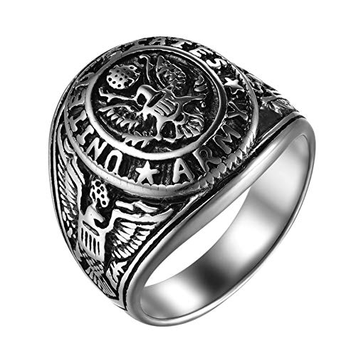 Flongo Herren-Ring Siegelring Männer Ring Daumenring aus Edelstahl Bandring Silber Russische Staatsflagge Staatswappen Motorradfahrer Biker Herren-Accessoires Größe 59 von Flongo