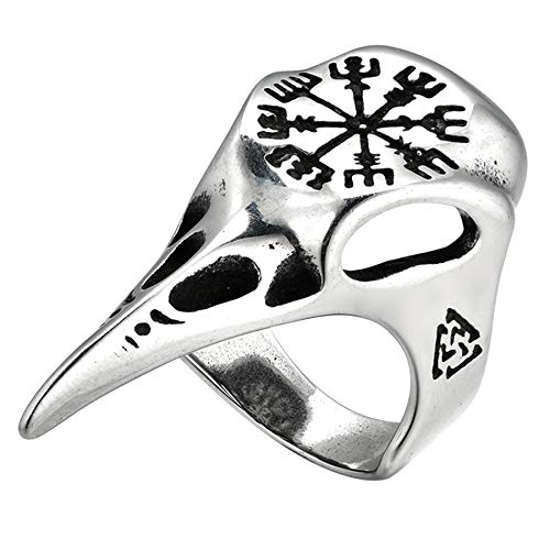 Flongo Herren-Ring Siegelring Männer Ring Daumenring aus Edelstahl Bandring Silber Wikinger Kompaß Adler Motorradfahrer Biker Herren-Accessoires Größe 65 von Flongo