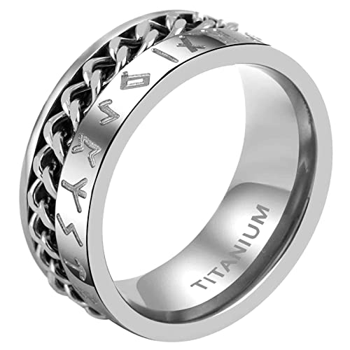 Flongo Herren Ring Wikinger Runen Ringe Drehbarer Ring Linderung von Ängsten Ring aus G23 Titan Punk-Ring Drehring für Punk-Männer und -Frauen Biker Herren-Accessoires von Flongo