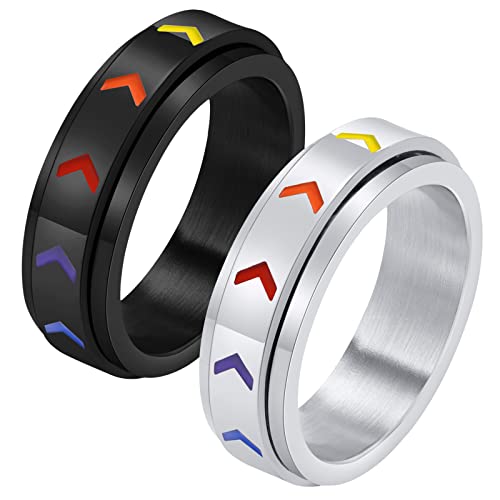 Flongo Herren Ringe Paar Ringe LGBT Regenbogen Drehbare Ringe Schwarz Silber Edelstahl-Ringe für Homosexuelle Gay Les BFF Ringe Flongo Herren Ringe Paar Ringe LGBT Regenbogen Drehbare Ringe Schwarz Silber Edelstahl-Ringe für Homosexuelle Gay Les BFF Ringe von Flongo