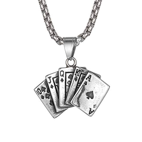 Flongo Herrenarmband Herren-Kette Männer Anhänger Herren Halskette mit Spielkarte Royal Flush Pik Straight Flush Poker Karten Anhänger von Flongo