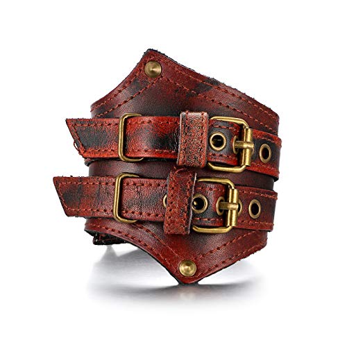 Flongo Herrenarmband Männer Armband Lederarmband, groß Breit Leder Armreif Braun Gürtel Leder Schnalle Armband Manschette Herren-Accessoires Punk Rock and Roll Biker Hip Hop von Flongo