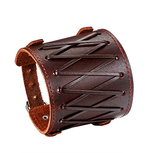 Flongo Herrenarmband Männer Armband Lederarmband, groß breit Leder Armband Armreif mit Nieten Braun Herren-Accessoires Biker Größen verstellbar Modell C von Flongo