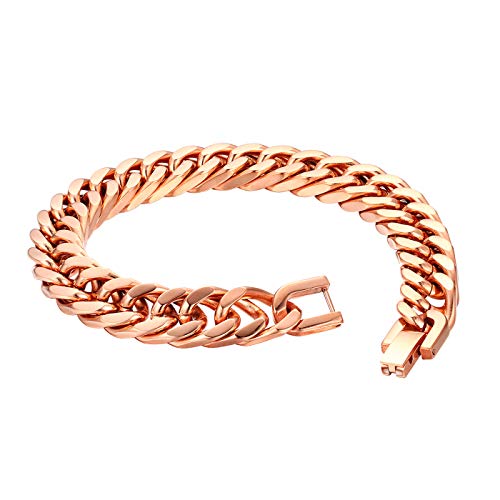 Flongo Herrenarmband Männer Kette Damen Armkette, Edelstahl Armband Armreif Armkette Panzerkette Rose Gold Motorradfahrer Biker Rock Frauen Herren-Accessoires von Flongo