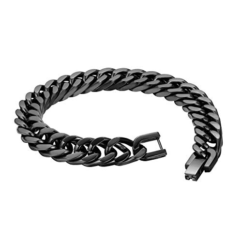 Flongo Herrenarmband Männer Kette Damen Armkette, Edelstahl Armband Armreif Armkette Panzerkette Schwarz Motorradfahrer Biker Rock Frauen Herren-Accessoires von Flongo