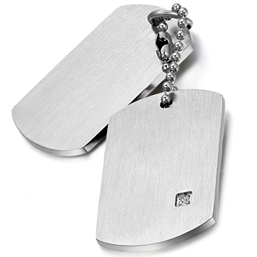 Flongo Herrenkette Männer Anhänger Halskette Silber Erkennungsmarke Dog Tag Armee Stil Kette Herren Accessoires aus Edelstahl von Flongo