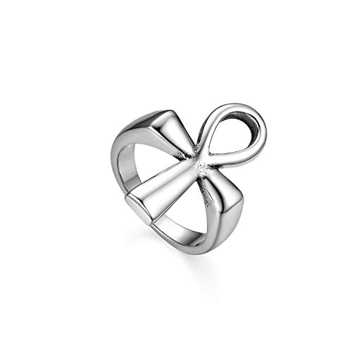 Flongo Herrenring Damenring Bandring, Edelstahl Ring Edelstahlring Silber ägyptisch Ankh Kreuz Jahrgang Verlobungsringe Paar für Männer Frauen Größe 54 von Flongo