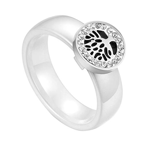 Flongo Herrenring Männer Damen Ring Daumenring, Edelstahl Keramik Porzellan Ring Bandring Siegelring Weiß Silber Baum des Lebens Tree of Life Glücklich Frauen Herren-Accessoires Größe 62 von Flongo