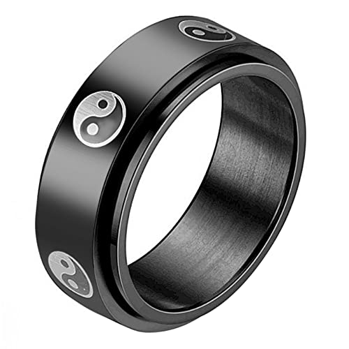 Flongo Herrenring Männer Ring Daumenring drehbarer Siegelring Bandring Tai Chi Yin Yang Glück Ringe Biker Schwarz Herren-Accessoires Größe 57 von Flongo