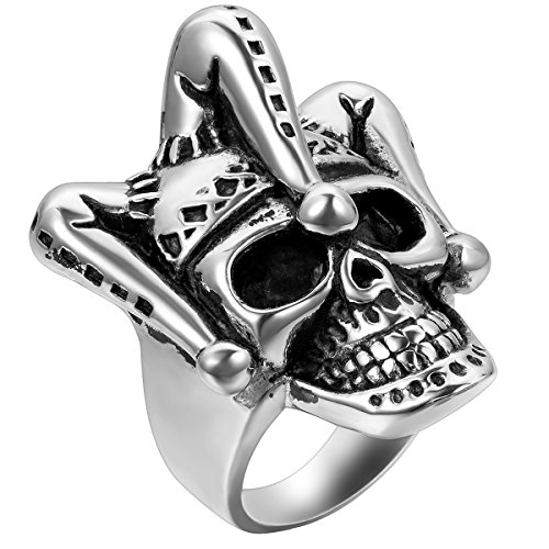 Flongo Herrenring Männer Ringe Daumenring Bandring Siegel Ring, Edelstahl Ring Silber Schwarz Clown Totenkopf Schädel Gotik Punk Rock Herren von Flongo