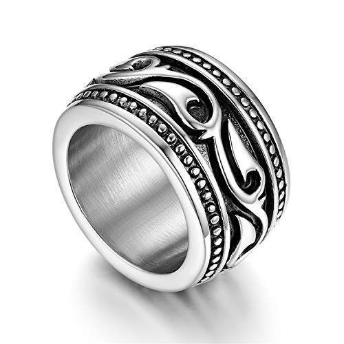 Flongo Herrenring Männer Ringe Siegelring Bandring Daumenring aus Edelstahl Biker Siegel Ring Keltisch Celtic Band Silber Verlobungsring Hochzeit Schmuck Herren-Accessoires von Flongo