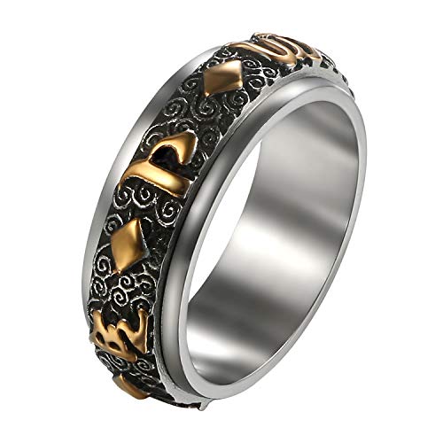 Flongo Herrenring Männer Ringe Siegelring Bandring, Edelstahl Biker Siegel Ring Schwarz Gold Silber Mantra in Sanskrit Drehbar Daumenring Herren Schmuck Herren-Accessoires Größe 54 von Flongo