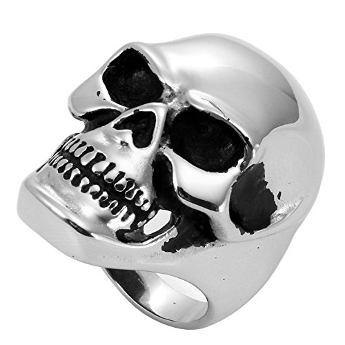 Flongo Herrenring Männer Ringe Siegelring Bandring, Edelstahl Siegel Ring Schädel Totenkopf Silber Daumenring Schmuck Biker Gotik Motorradfahrer Herren-Accessoires, Größe 67 von Flongo