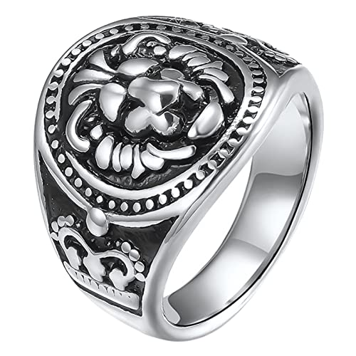 Flongo Herrenring Männer Ringe Siegelring Bandring Daumenring Siegel Ring Löwenkopf Löwe Kopf Silber Schmuck Biker Herren-Accessoires Größe 62 von Flongo
