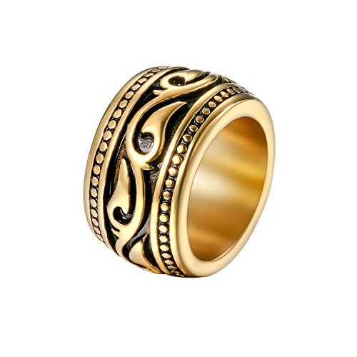 Flongo Herrenring Männer Ringe Siegelring Bandring Daumenring aus Edelstahl Biker Siegel Ring Keltisch Celtic Band Gold Verlobungsring Hochzeit Schmuck Herren-Accessoires von Flongo