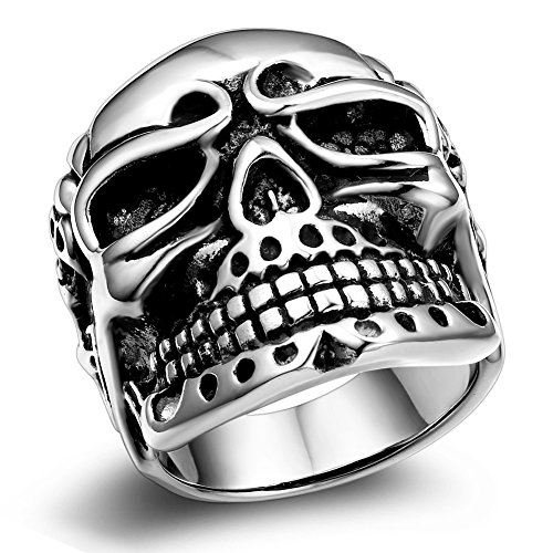 Flongo Herrenring Männer Ringe Siegelring Bandring Totenkopf Schädel Silber Daumenring Gotik Punk Rock Motorradfahrer Biker Schmuck Herren-Accessoires Größe 61 von Flongo