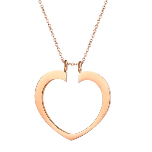 Flongo Herz Ringhalter Halskette für Damen: Roségold Edelstahl Kette mit Ringständer Anhänger - Praktisches Geschenk für Krankenschwester Ärztin Ehefrau - 43cm+5cm Verstellbar von Flongo