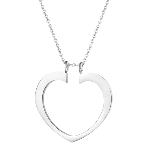 Flongo Herz Ringhalter Halskette für Damen: Silber Edelstahl Kette mit Ringständer Anhänger - Praktisches Geschenk für Krankenschwester Ärztin Ehefrau - 43cm+5cm Verstellbar von Flongo
