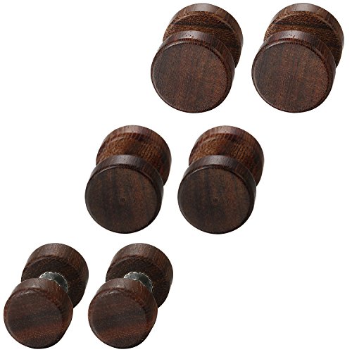 Flongo 6 Stück Holz Ohrstecker Set Knopf Männer Frauen Ohrringe Holz Ohrstecker Gestüt Stecker Ohrringe Braun Fake Plug Tunnel Ohrstecker Piercing Ohrschmuck von Flongo