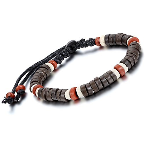 Flongo Keramik Porzellan Armband Armreifen Manschette Seil Braun Rot Weiss Surfer Surf Wickeln Einstellbar Verstellbaren Passen Passend 8~13 Zoll Tribal Stammes Herren,Damen von Flongo