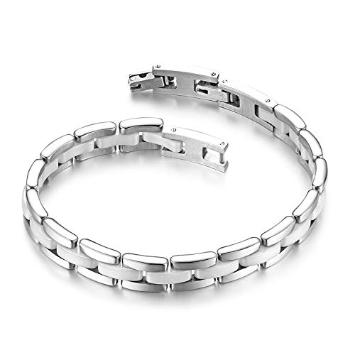 Flongo Keramik Armband Damen weiß: Porzellan weiss silber Herren Pärchen Edelstahl Armbänder Armreif Edelstahl Armkette dünn für Frauen Männer Paar von Flongo