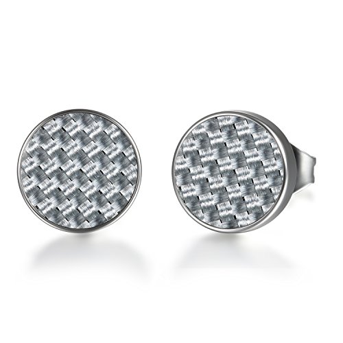 Flongo Kohlefaser Ohrstecker Ohrringe, 8mm Edelstahl Gestüt Stecker Kohlenstoff Carbon Fiber Kohlefaser Ohrringe Ohrhänger Silber Taper Fake Plug Tunnel Ohrstecker Herren Damen von Flongo