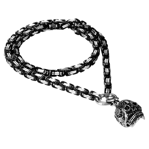 Flongo Kreuz Maria Halskette für Herren: Silber Schwarz Schwere Totenkopf Byzantinische Edelstahlkette - Massiv Gegossen Punk Gothic Wikinger Anhänger - Retro Vintage Katholisches kette - 61cm von Flongo