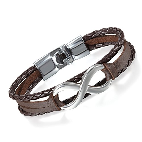 Flongo Lederarmband Partnerarmbänder Freundschaftsarmbänder, Leder Armband Armreif Lederarmband Manschette Braun Silber Infinity Unendlichkeit Zeichen Symbol Flongo Lederarmband Partnerarmbänder Freundschaftsarmbänder, Leder Armband Armreif Lederarmband Manschette Braun Silber Infinity Unendlichkeit Zeichen Symbol von Flongo