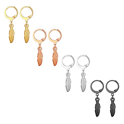 Flongo Männer Ohrstecker Creolen Frauen Ohrringe Ohrhänger, 8 Stück Set aus Edelstahl in Silber Schwarz Rose Gold Stecker mit hängenden Feder Anhänger für Damen Herren Flongo Männer Ohrstecker Creolen Frauen Ohrringe Ohrhänger, 8 Stück Set aus Edelstahl in Silber Schwarz Rose Gold Stecker mit hängenden Feder Anhänger für Damen Herren von Flongo