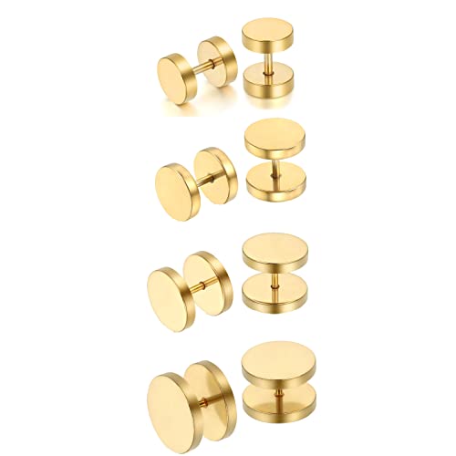 Flongo Männer Ohrstecker Frauen Ohrringe, 8~14mm Edelstahl Gestüt Stecker Ohrhänger Gold Polished Taper Fake Plug Tunnel Piercing Herren,Damen Set von Flongo