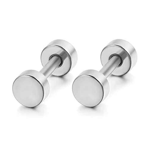 Flongo Männer Ohrstecker Knopf Frauen Ohrringe, 5mm Gestüt Stecker Flach Ohrringe Ohrstecker Ohrhänger Silber Taper Fake Plug Tunnel Piercing Herren,Damen von Flongo