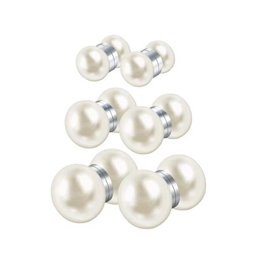 Flongo Magnetische Perlenohrringe für Damen: fake plug Ohne Ohrlöcher Ohrklemme Magnet Perlen Ohrringe Ohrclips mit Brotperlen Edelstahl Ohrclips ohne Piercing Weiß Rund Perle 4 Paare Geschenk von Flongo