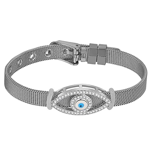 Flongo Mesh Armband Damen Armkette Mit Zirkon Teufels Auge verstellbare Weite Edelstahlarmband einstellbar Abnehmbar von Flongo