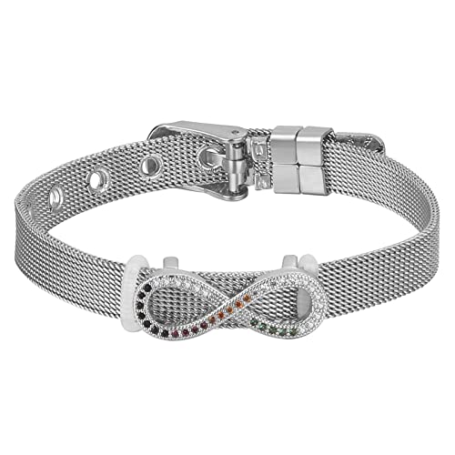 Flongo Mesh Armband Damen Armkette Mit Zirkon Unendlichkeitszeichen verstellbare Weite Edelstahlarmband einstellbar Abnehmbar von Flongo