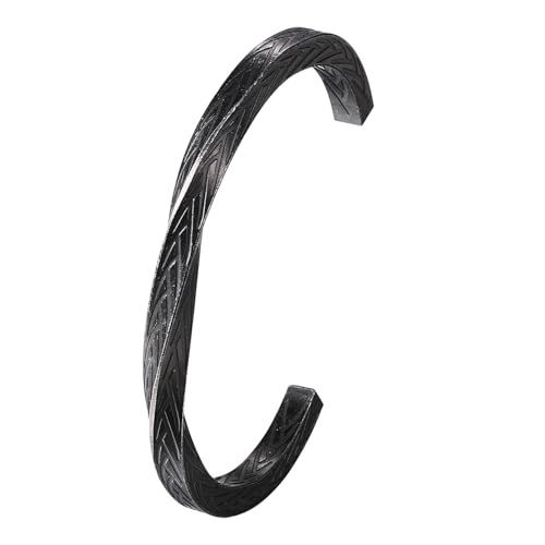 Flongo Möbius Ring Armband für Damen: Schwarz Wikinger Armreif - Edelstahl Manschette mit Twist-Design - Unendlichkeitssymbol Armspange - Nordischer Schmuck für Männer und Frauen von Flongo