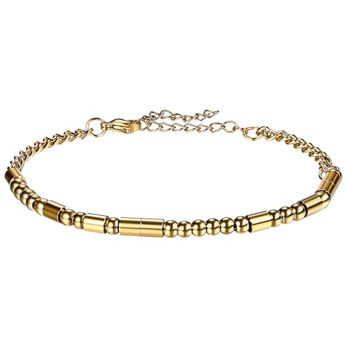 Flongo Morsecode Armband Gold für Damen: Never Give Up - Motivation Edelstahl Vergoldet Perlenarmband - Verstellbar 19cm+5cm - Inspirierendes Geschenk - Geheimbotschaft - Unisex Schmuck Flongo Morsecode Armband Gold für Damen: Never Give Up - Motivation Edelstahl Vergoldet Perlenarmband - Verstellbar 19cm+5cm - Inspirierendes Geschenk - Geheimbotschaft - Unisex Schmuck von Flongo