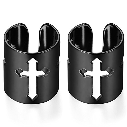 Flongo Ohr Klemme Ohrclips, Edelstahl Ohrringe Ohrstecker Ohrklemme Kein Loch Non Piercing Fake Ring Ohrpiercing Helix Cartilage Knorpel Piercing Hohl Kreuz Schwarz Herren, Damen von Flongo