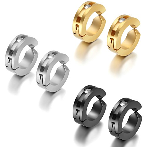 Flongo Ohrklemme kein Loch ohne Loch Ohrstecker, 6pcs Ohrringe Ohrclip Non Piercing Fake Ohrpiercing Helix Cartilage Knorpel Piercing Silber Schwarz Gold für Herren, Damen aus Edelstahl von Flongo