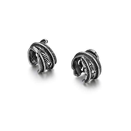 Flongo Ohrklemme kein Loch ohne Loch Ohrstecker, Edelstahl Ohrringe Ohrclip Non Piercing Fake Ohrpiercing Helix Cartilage Knorpel Piercing Silber Feder Retro Herren, Damen von Flongo