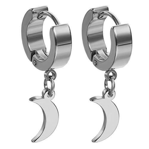 Flongo Ohrringe Creolen Gestüt Stecker Ohrstecker Ohrhänger Fake Tunnel Fake Plug Silber Gold Golden Schwarz Halbmond Mond Anhänger Punk Rock Hip-Hop Herren, Damen von Flongo