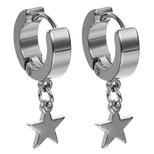 Flongo Ohrringe Creolen Gestüt Stecker Ohrstecker Ohrhänger Fake Tunnel Fake Plug Silber Gold Golden Schwarz Stern Sternchen Anhänger Punk Rock Hip-Hop Herren, Damen von Flongo