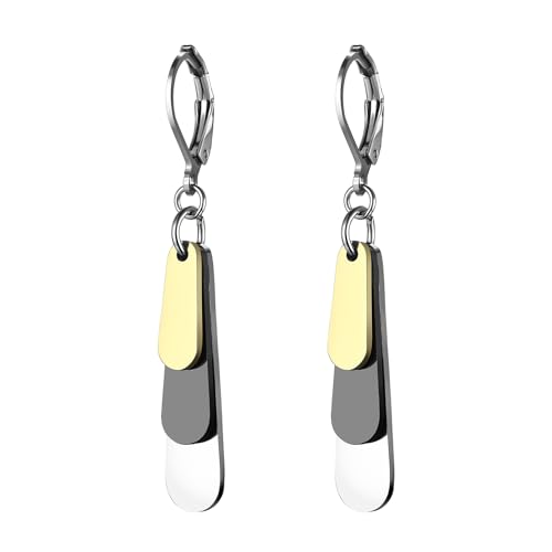 Flongo Ohrringe Tropfen Dreifarbig für Damen: Edelstahl Ohrhänger - Leverback Verschluss Creolen - Hängende Ohrringe 5cm - Wassertropfen Design - Eleganter Schmuck für Alltag - Leicht 6g von Flongo