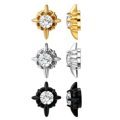 Flongo Ohrringe ohne Ohrloch für Frauen: 3 Stück Magnetische Edelstahl Unisex Ohrstecker mit Zirkonia - Clip On Fake Piercing - Quadratische Kristall Magnet Ohrringe - Non-Piercing Schmuck Set von Flongo