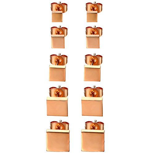 Flongo Ohrstecker, 10 Stück 4~8mm Edelstahl Ohrstecker Gestüt Stecker Ohrringe Ohrhänger Quadrat Tunnel Illusion verjüngt Cheater Faux Fake Plug Rose Gold Charm Charme Herren, Damen Ohrschmuck von Flongo