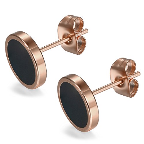 Flongo Ohrstecker, 10mm Breite Edelstahl Ohrstecker Rund Gestüt Stecker Ohrringe Ohrhänger Fake Tunnel Fake Plug Illusion Fakeplugs Schwarz Silber Rose Gold Elegant Herren, Damen Ohrschmuck von Flongo