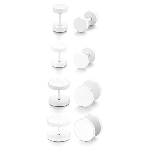 Flongo Ohrstecker, 6-12mm Edelstahl Ohrstecker Gestüt Stecker Ohrringe Ohrhänger Tunnel Illusion verjüngt Cheater Faux Fake Ohrstecker Weiß Charm Charme Herren, Damen Ohrschmuck 4 Paar Set von Flongo