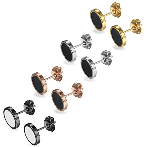 Flongo Ohrstecker, 8 Stück 10mm Breite Edelstahl Ohrstecker Rund Gestüt Stecker Ohrringe Ohrhänger Fake Tunnel Fake Plug Illusion Fakeplugs Schwarz Silber Rose Gold Herren, Damen Ohrschmuck von Flongo