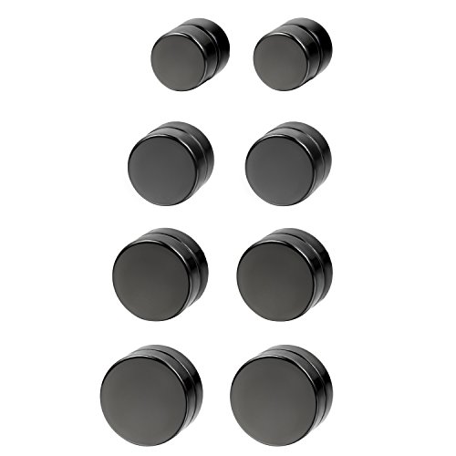 Flongo 4 Paare Magnet Ohrringe Set schwarz 6mm 8mm 10mm 12mm Edelstahl Herren Ohrstecker magnetisch fake plug tunnel stud magnetic earrings Damen kein Loch ohne Loch Ohrschmuck von Flongo