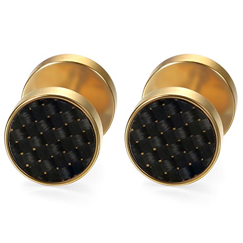 Flongo Ohrstecker, 8mm Edelstahl Gestüt Stecker Ohrringe Ohrstecker Ohrhänger Kohlenstoff Carbon Fiber Kohlefaser Schwarz Gold Taper Fake Tunnel Plug Piercing Herren, Damen von Flongo